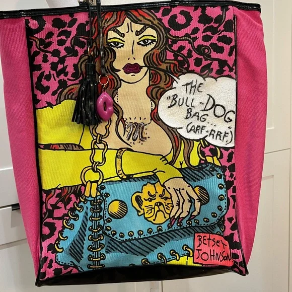 Betsey Johnson “Bulldog Bag (Arf-Arf)” Comic Pop Art Tote Custom Refreshed - Picture 1 of 16